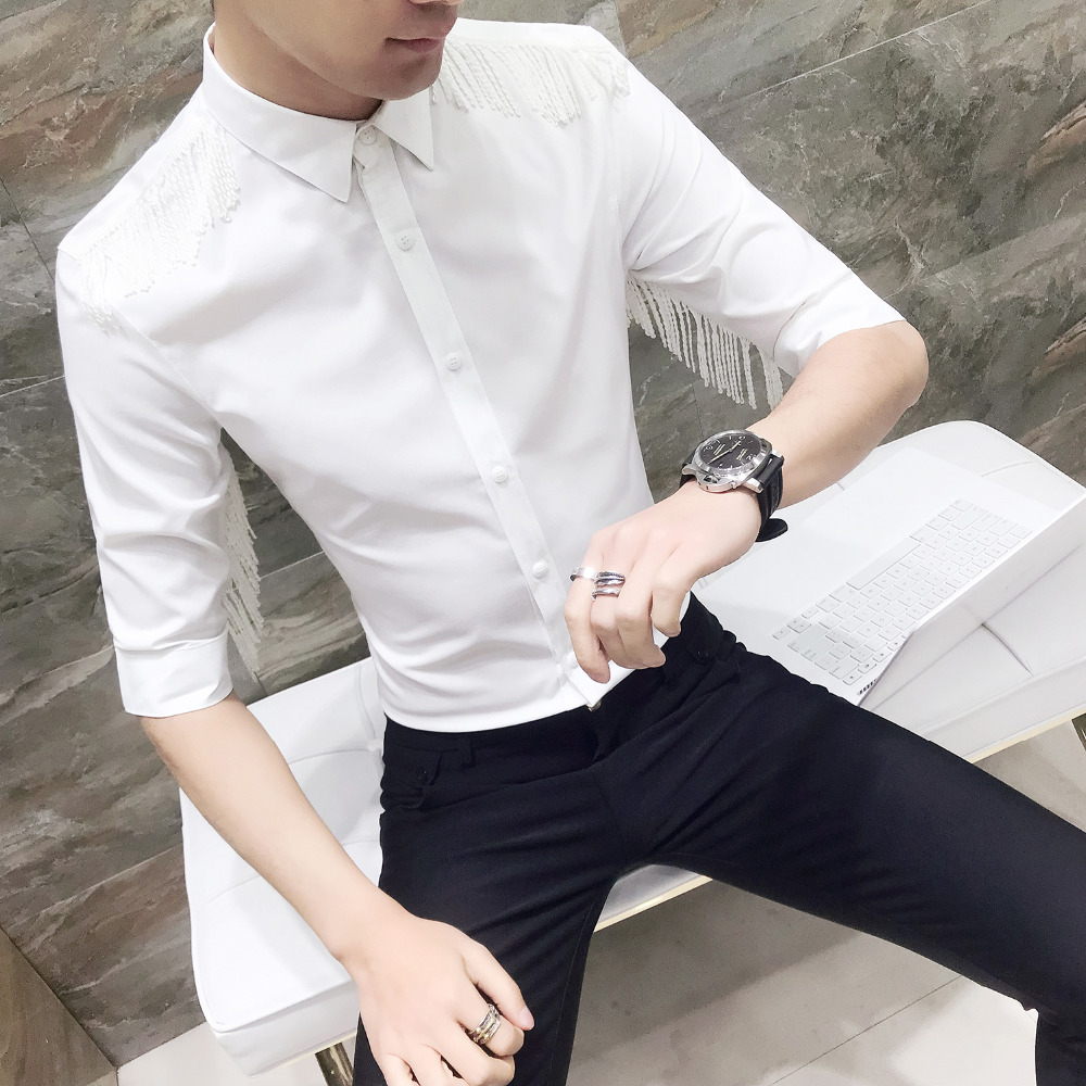 2020 High Quality Men Shirt Summer New Simple Solid Casual Dress Shirts Men Half Sleeve Slim Fit Tassel Design Social Shirt Man 3xl M From Hongyeli 22 6 Dhgate Com