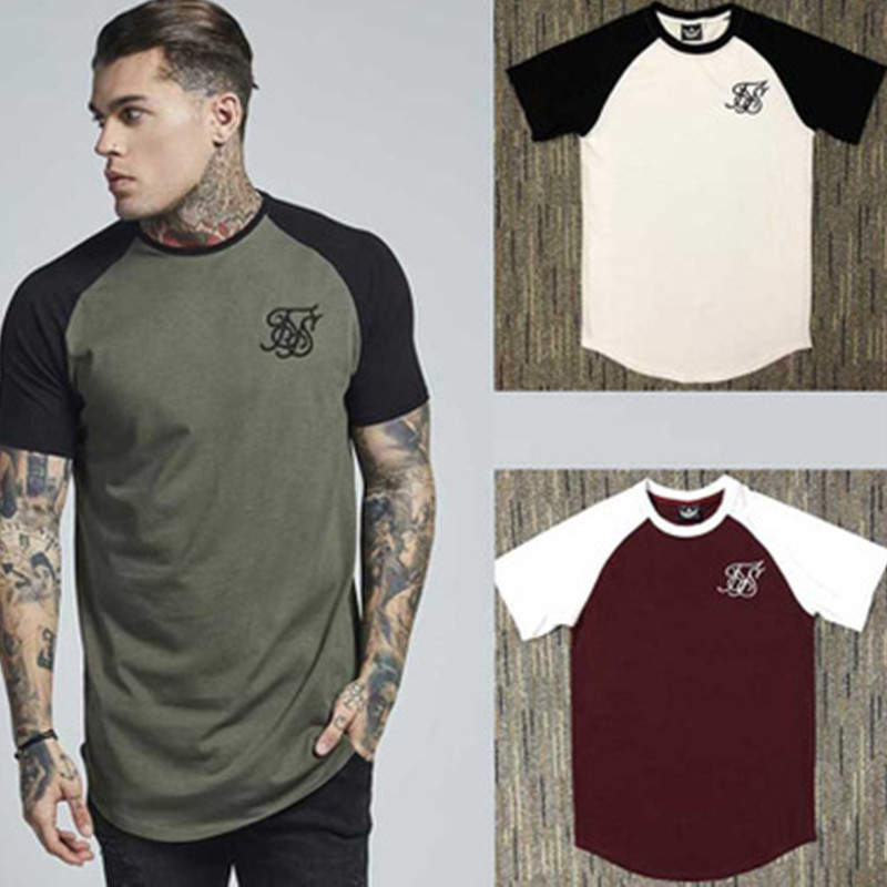 

Men Summer ss Sik Silk Sik Silk Men Casual Hip Hop Irregular Curved Hem Short Sleeved Splicing T-shirts M, Green
