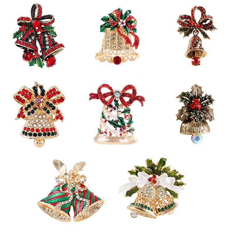 

Retro Christmas Bells Crystal Brooches Pins for Children Breastpin X'mas Gift Rhinestone Clothes Accessories Decor Badge Lapel Pin Wholesale