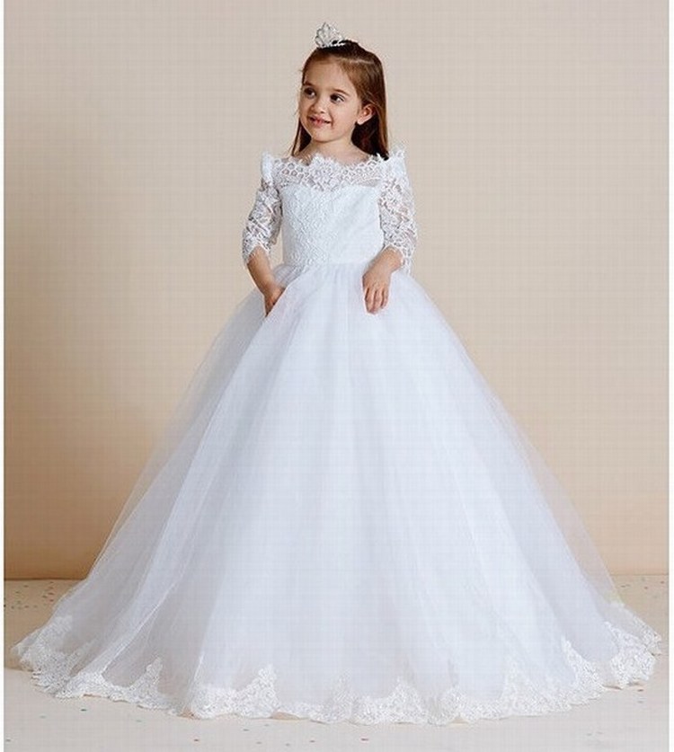 

Charming Lace Tulle Flower Girl Dresses Kids Wedding Party Bridesmaid Children Dress Formal Dress GHYTZ337, White