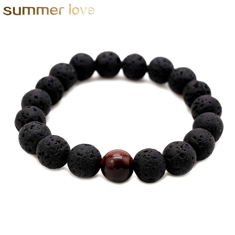 

High quality lava stone delicate natural stone beaded bracelet for men lover adjustable size bodhi beads bracelet jewelry gift