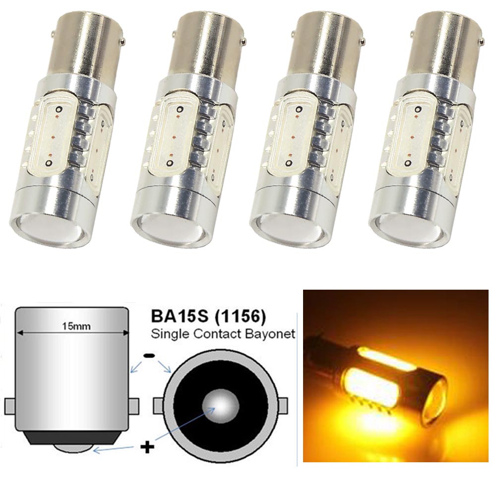 

4Pcs/Lot High Power 1156 COB LED Light Bulb Lamp BA15S Yellow Amber COB 7.5W Turn Signal Car Rear Light