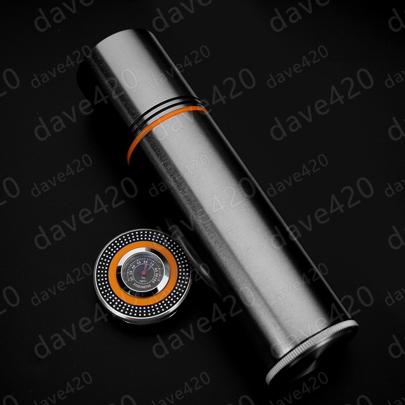 

Cohiba cigar holder high-end silver cigarette tube metal cylindrical travel cigar hydrating humidor with cigar hygrometer