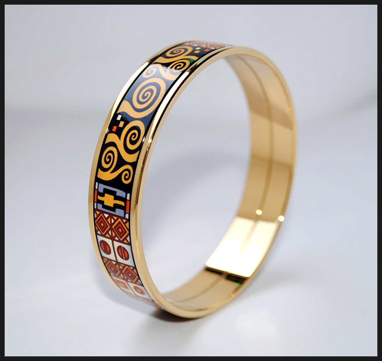 

Classic 18K gold-plated Klimt Series enamel bangle bracelet for woman Top quality bracelets bangles width 15 mm Fashion jewelry for gift