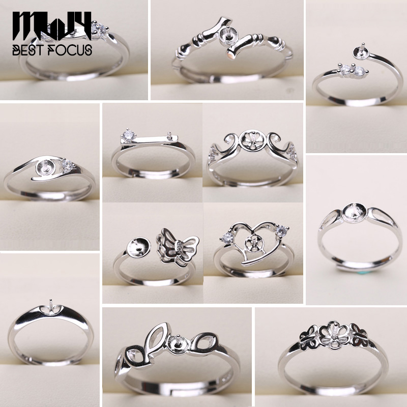 Pearl Pierścień Ustawienia 925 Sliver Pierścionki dla kobiet 20 Styl Mix DIY Rings Regulowany Rozmiar Biżuteria Ustawienia Boże Narodzenie Prezent Oświadczenie Biżuteria