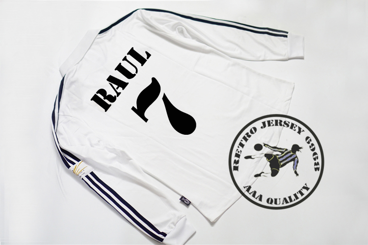 

2002 final real madrid full long sleeves soccer jerseys zidane carlos raul ronaldo hierro solari figo old shirts, 2002 home rm with cl patches