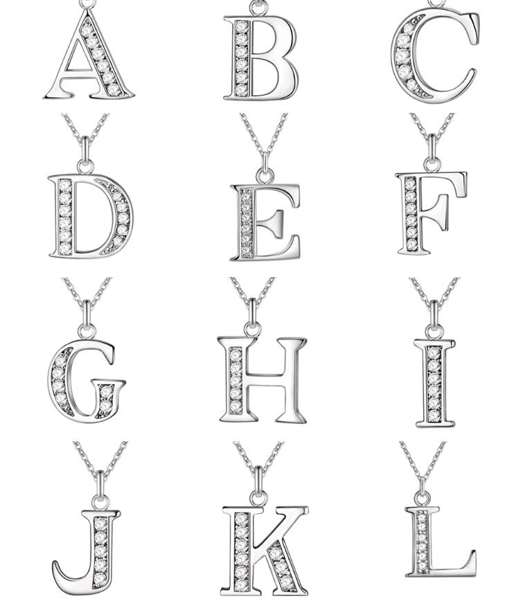 

Fashion Jewelry 925 Silver Plated Letter A to Z 26 Character Pendant Necklaces Europe Style for Women