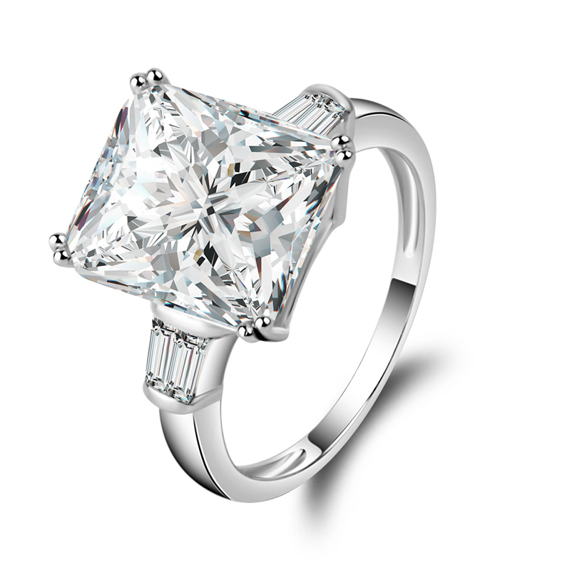 

Women's Square 5 ct Three Stone Big Jewelry Ring Pure 100% 925 Sterling Silve White Topaz 5A Zirconia CZ Engagement Wedding Band Ring Gift