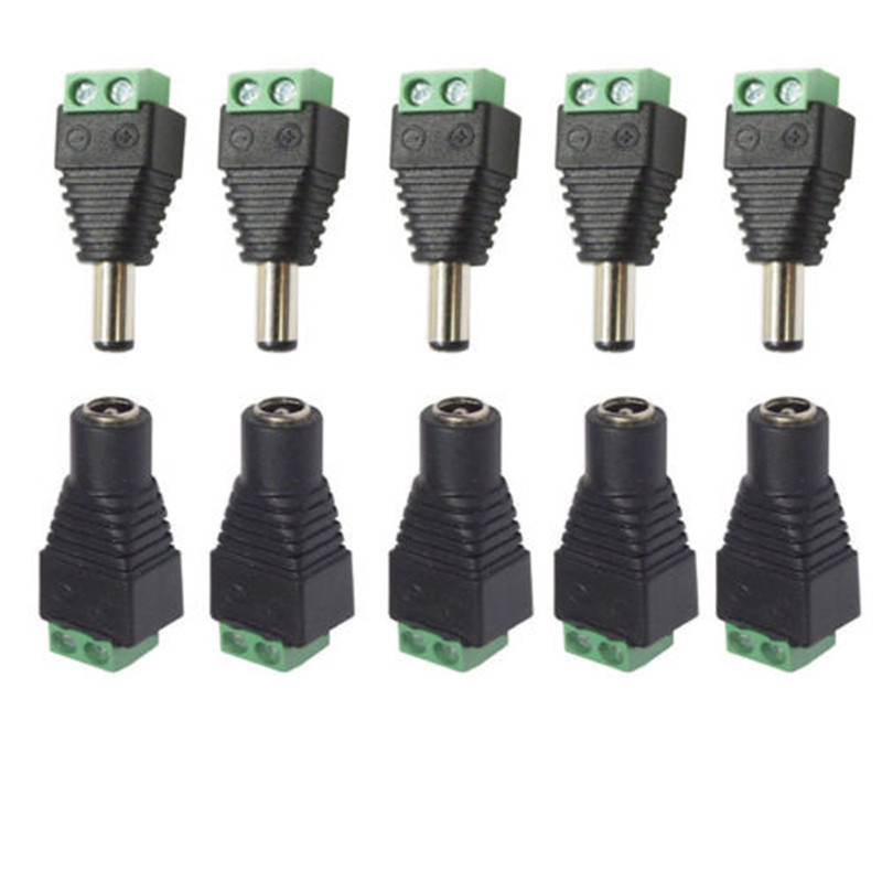 

5.5mm x 2.1mm Female Male DC Power Plug Adapter for 5050 3528 5060 Single Color LED Strip and CCTV Cameras