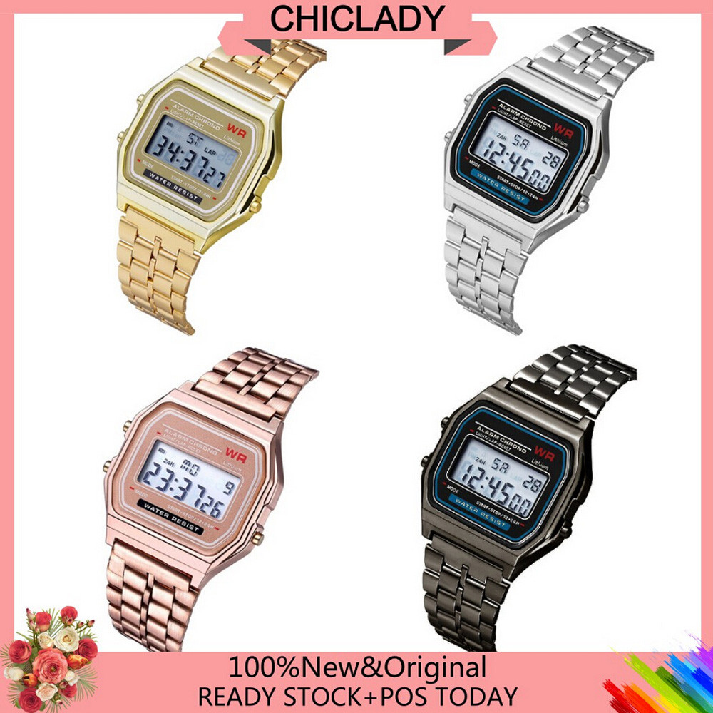 

LED Digital Waterproof Quartz Wrist Watch Dress Golden Wrist Watch Women Men, Gold
