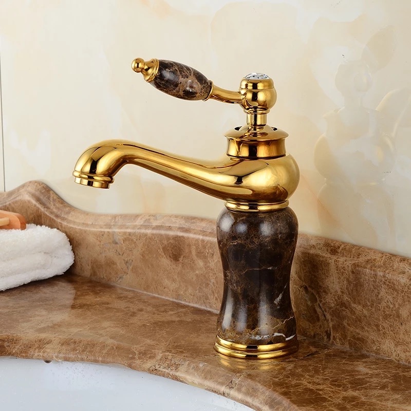 

Luxurious antique royal family style white jade gold hot and cold basin faucet rose gold mixer tap