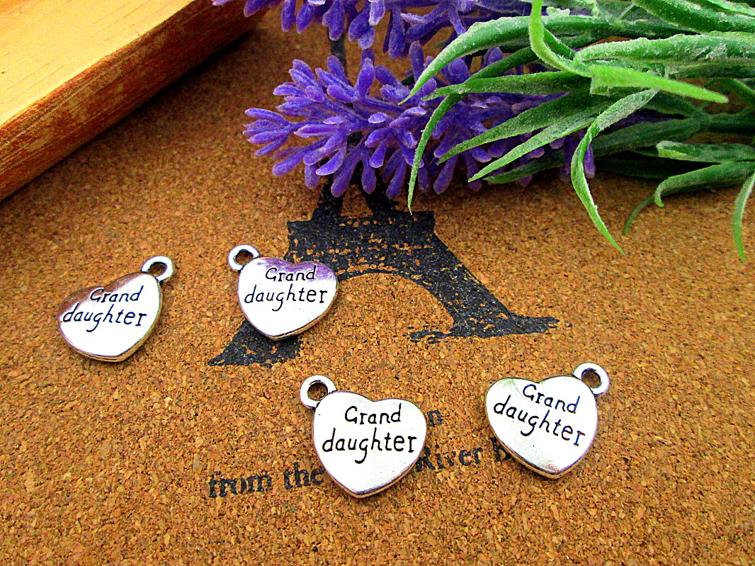 

36pcs 18x15mm granddaughter Charms, Antique Tibetan silver 2 sided granddaughter Heart Charm Pendants