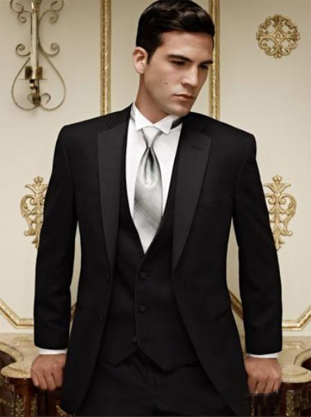 

New Arrivals Two Buttons Black Groom Tuxedos Notch Lapel Best Man Groomsman Men Wedding Suits Bridegroom (Jacket+Pants+Vest), Same as image