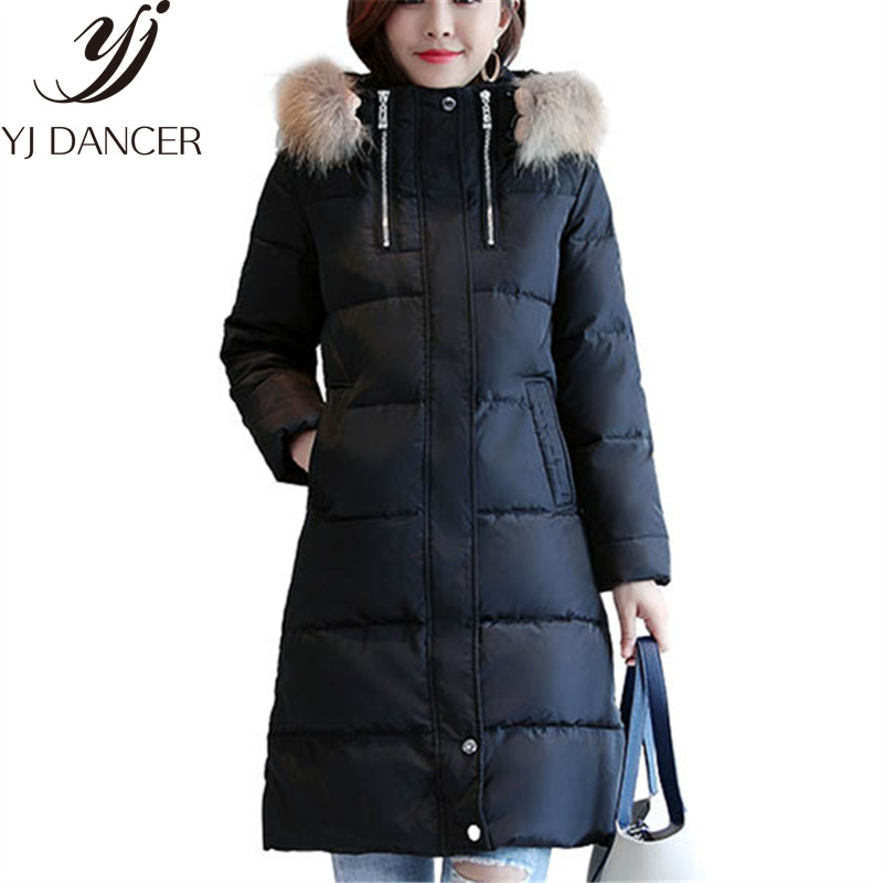 

2018 Winter Women Long Down Jackets Raccoon Fur Collar Loose High-quality Casual Ladies Coat thicken Warm Female Parka CSS353, Black