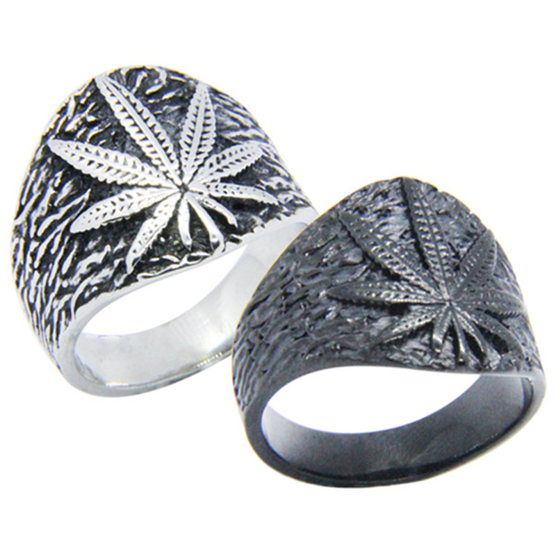 

5pcs/lot New Black Silver Leaf Men Boys Ring 316L Stainless Steel Fashion Jewelry Popular Biker Hiphot Style Leaf Ring