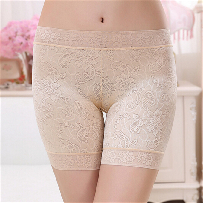 

Women Lace/Bamboo Carbon Fiber Medium Solid Color/Stitching Lace Safety Pants JL015, Beige