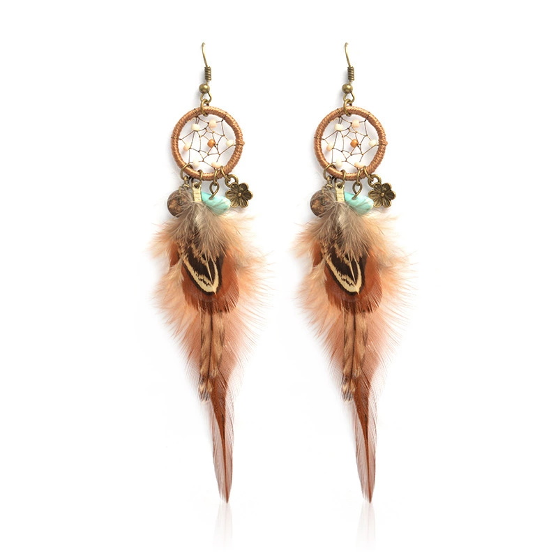 

1pc National wind earrings Romantic Dreamcatcher earrings for women feather drop earring unique elegant fashion jewelry, Silver
