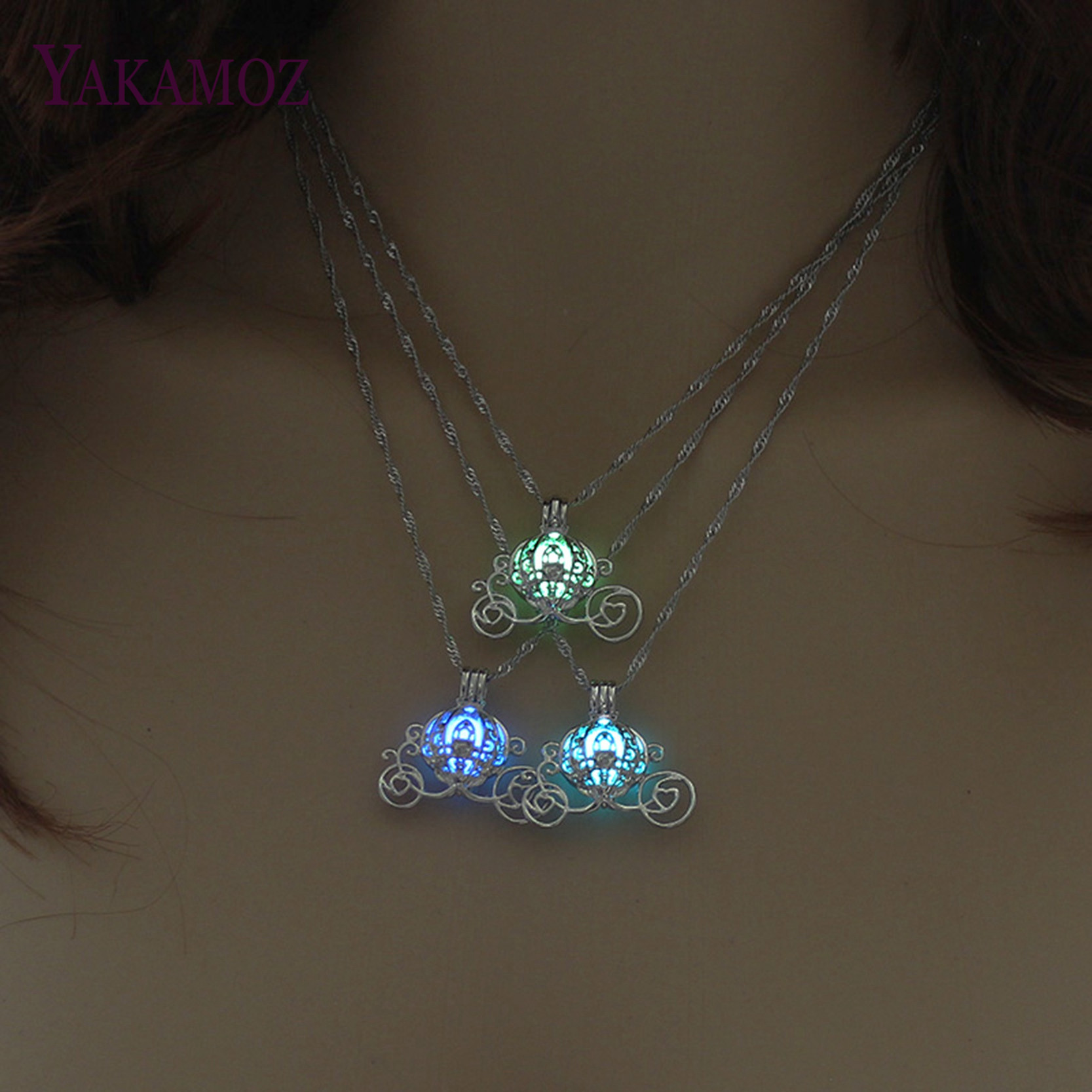 

Fashion Choker Glowing Necklace 3 Colors Luminous Pendant Necklace For Women Best Gift Jewelry Silver Color Chain 45cm