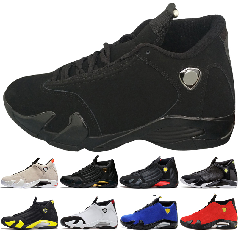 

Hot sale 14 14s mens Basketball Shoes Desert Sand DMP Last Shot Indiglo Thunder Red Suede Oxidized Grey White men Sports Sneakers, #13 all black
