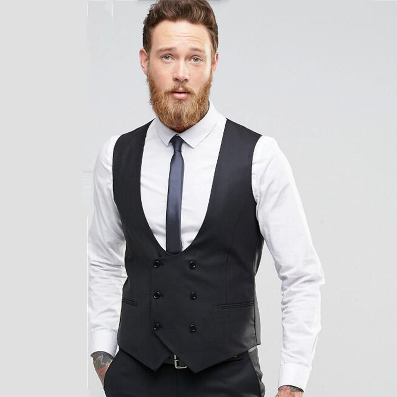 

new Suit ma3 jia3 Black double breasted men waistcoat Fashion groom tuxedos vest high quality wedding best man dress Waistcoat, Ivory