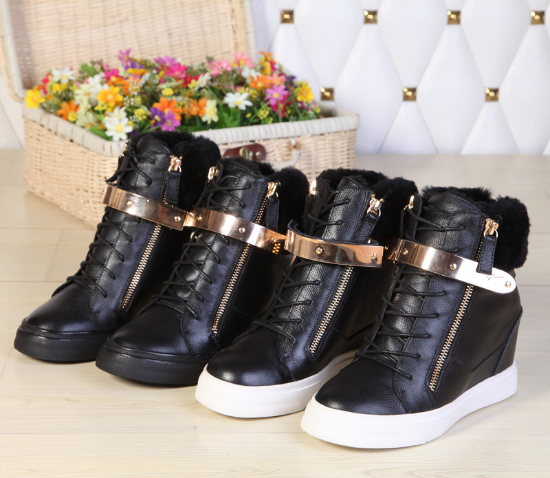 

Hot Sale Winter New Warm Shoes Women Wedge High quality Pumps Buckle Fashion Brand Classic ankle Sheeoskin Fur genuine leather Martin Boots, Blsck