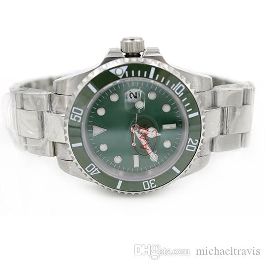 

Wholesale - New Mens watch Automatic Movement Men&039;s Stainless Steel Green Dial Sapphire Ceramic Bezel steel Clasp wristwatch, Slivery;brown