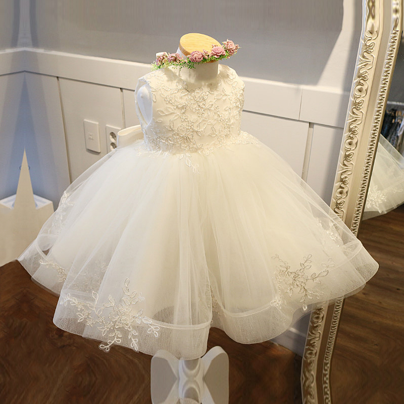 

Lovely Lace Flower Girls Dresses Ball Gown Tea Length Girls Pageant Dresses New Arrival Ivory Flower Girl Dresses