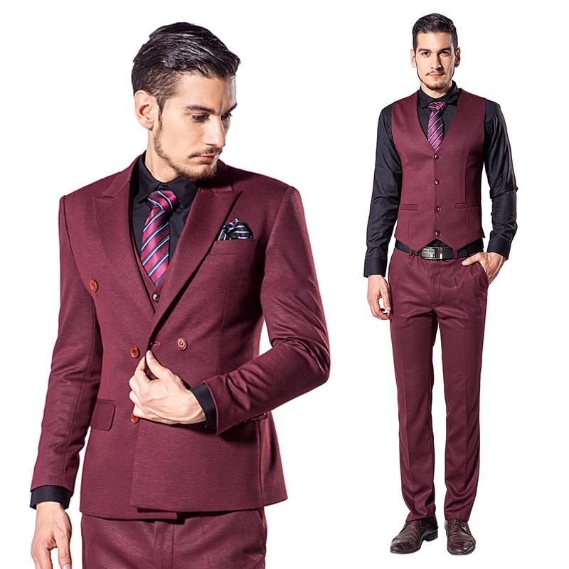

Slim Fit Burgundy Groom Tuxedos Beautiful Double Breasted Groomsman Men Formal Men Prom Dinner Business Suits(Jacket+Pants+Tie+Vest) No:824, Same as image