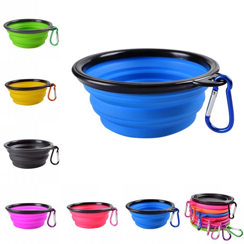 

Solid color Pet Cat dog Bowl folding collapsible silicone puppy doggy feeder water food container foldable style