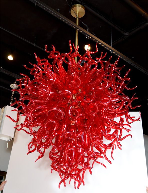 Modern LED Lights Source Red Color Hand Blown Lamps Chandeliers Bar Lobby Coffee Shop Art Decor Light Murano Glass Chandelier Crystal-image-407943064