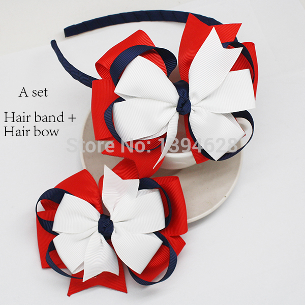 

6 Pieces/Lot Red White And Navy Bowknot Hairpin Girls Kids 4th Of July Hair Bands Kids Patriotic Hair Bows Children Hair Accessories