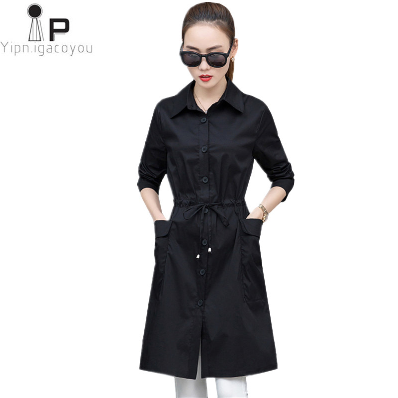 

Red Long Ladies Trench Coat Autumn Korean Black Outerwear For Women Windbreaker High Quality Women's Plus Size Fashions Overcoat
