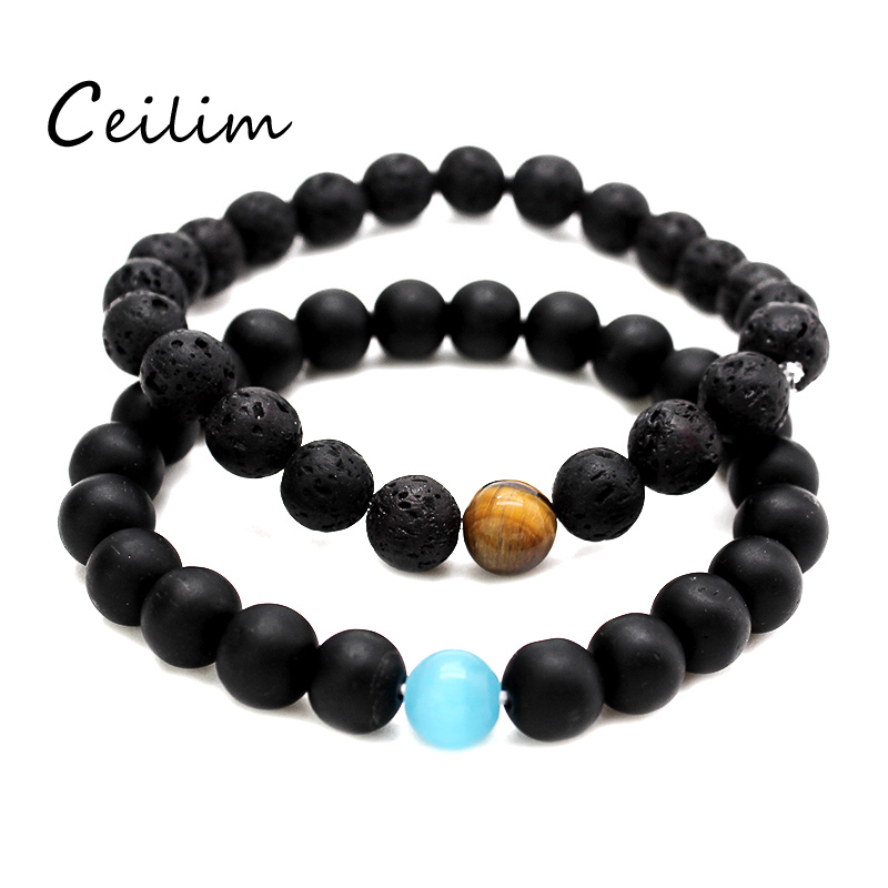 

Fashion Lava Mens Bracelet Semi-Precious Natural Stones Onyx & Hematite Beads Handmade Health Stretchy Jewelry Fit Holiday Lovers Gifts