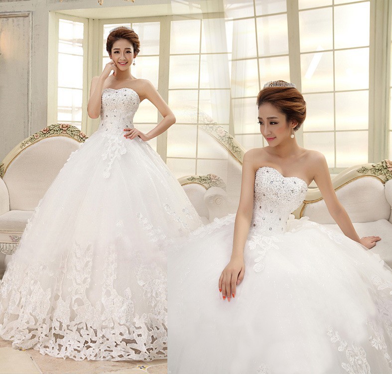 

Wedding Dress 2018 Bridal Gowns Strapless Sweetheart A-Line Floor-Length Wedding Dresses Appliques Crystal Robe De Mariage, White