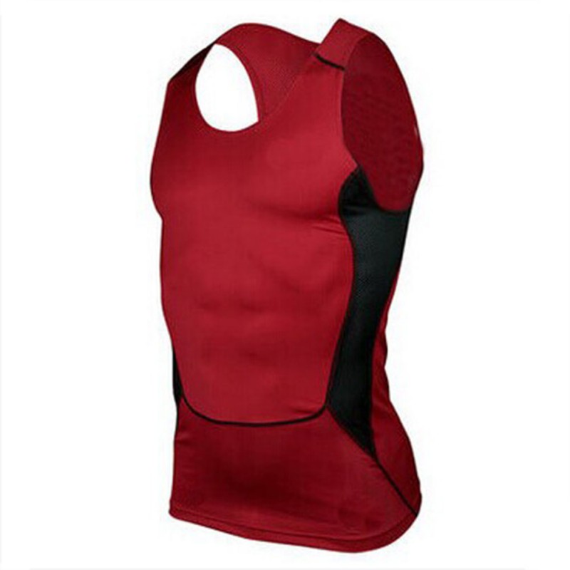 

Wholesale- Men Compression Tight Tee Shirts Gyms Men Tank Tops Shirt Bodybuilding Fitness Men' Stringer Vest Top PL3, Red