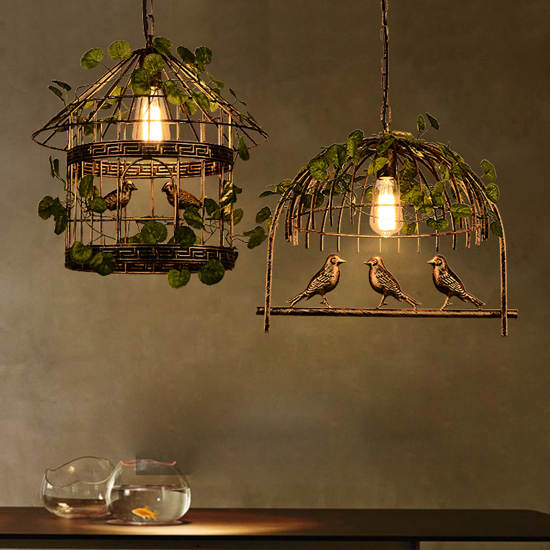 Nordic Plant Restaurant Bar Creative Pendant Lamp Retro Dining Bird Cage Hanging Lamps Personalized Studio Flower Decoration Pendant Lights-image-427508213