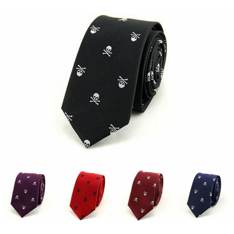 men's skull tie skinny 6cm leisure necktie cartoon Butterfly party wedding Neckwear casual polyester neckties 1200 thick business red black-image-124974018