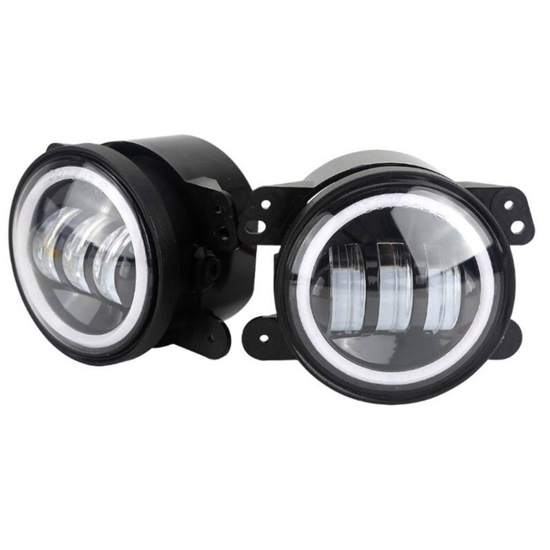 

4inch 60W 6000LM Fog Lamps For Jeep Wrangler JK LED Fog Light 2pcs Kit with Halo White DRL + Amber Turn Signal, Black
