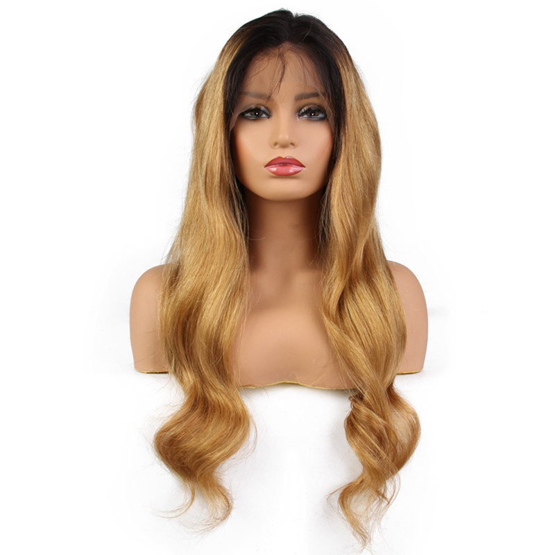 

360 Lace Front Human Hair Wigs 1b 27 Ombre Blonde Body Wave 130% Density Brazilian Remy Human Hair Pre-Plucked Hairline Lace Frontal Wig, 1b/27 blonde