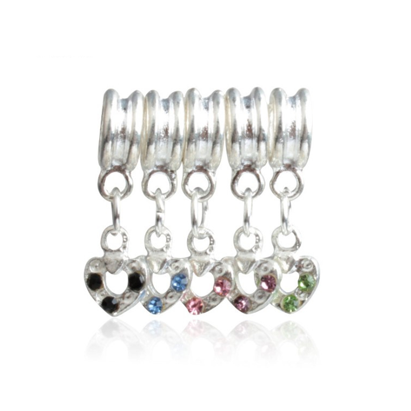 

5 Different Color Heart Charm Bead Dangle Fashion Women Jewelry Stunning Design European Style For Pandora Bracelet Bangle
