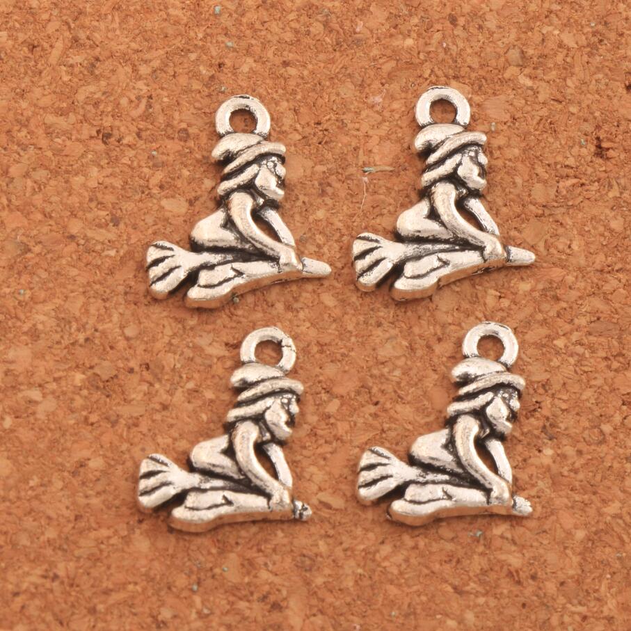 

200pcs/lot Witch On Broom Spacer Charm Beads Antique Silver Pendants Alloy Handmade Jewelry DIY L118 16.3x14.4mm