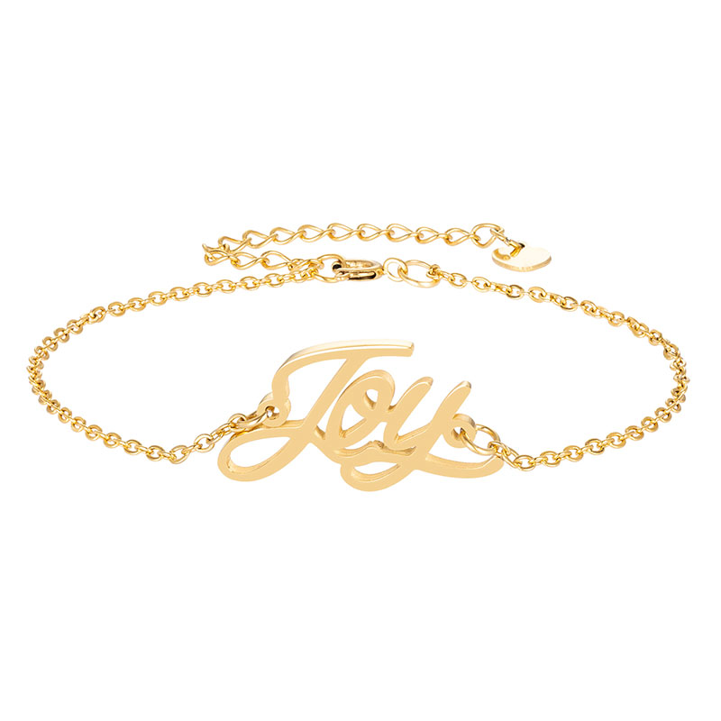 

Gold plated Stainless Steel Engrave Script Name " Joy " Charm Bracelets for Women Personalized Custom Bracelet Charm Link Christmas Gift, Golden;silver