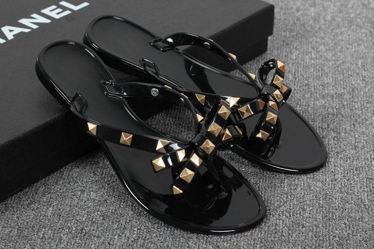 

brand New 2018 Woman Summer Sandals Rivets big bowknot Flip Flops Beach Sandalias Femininas Flat Jelly Designer Sandals, Red