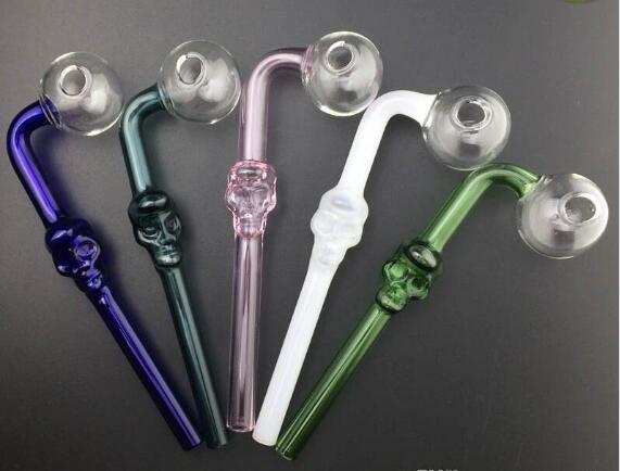

14cm Colorful Pyrex Skull Glass Oil Burner Water Hand Pipe Bongs Bubblers 2018 New Glass Oil Burner Pipes for Smoking