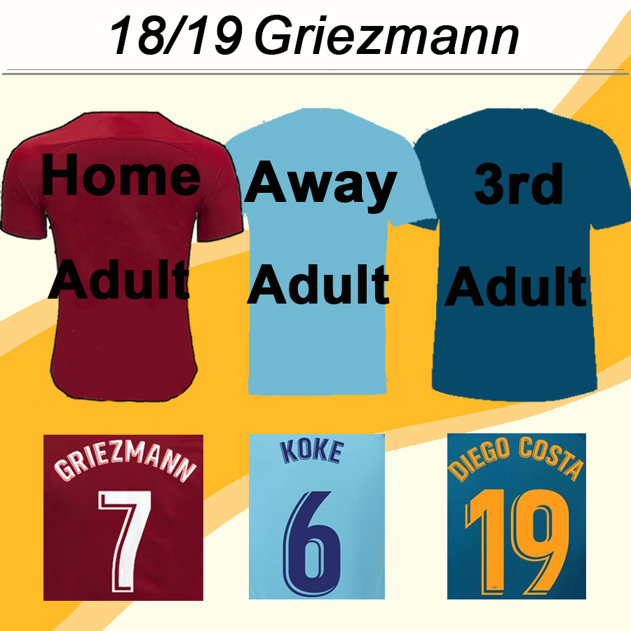 

2018 19 GRIEZMANN Soccer Jerseys KOKE DIEGO COSTA Mens Home Away 3rd Adult Football Shirts GABI CARRASCO GODIN Camisetas de Futbol Uniforms