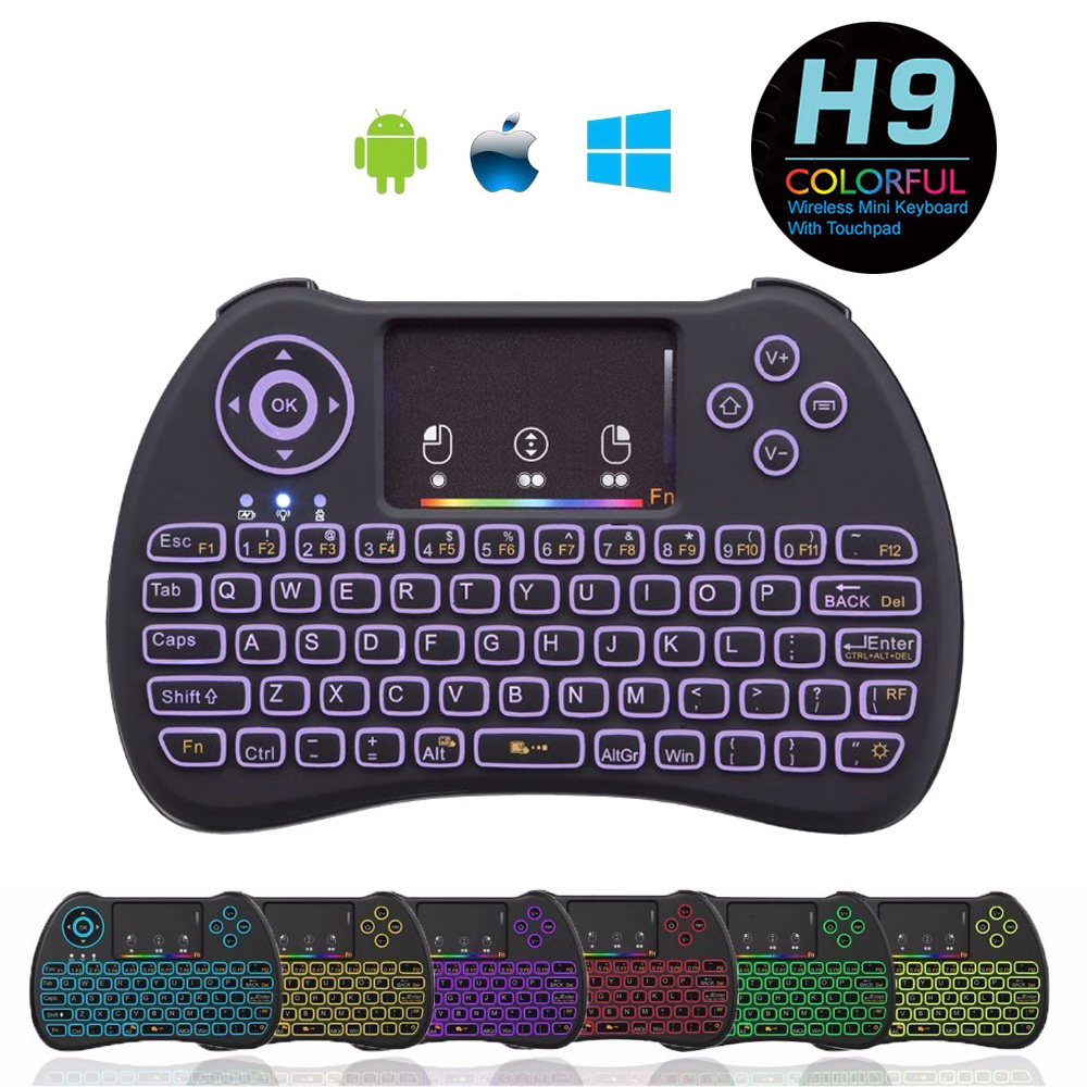 

Rainbow Backlit Mini H9 Wireless Remote Control 2.4GHz Fly Air Mouse Backlight QWERTY Keyboard Touchpad for Mini PC Android Tv Box