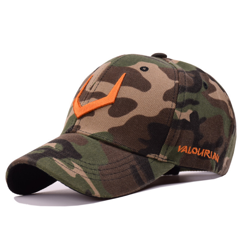 

US Army Caps V Letter Embroidery Camo Baseball Caps Men Women Camouflage Baseball Hats Snapback Trucker Caps Back Metal Buckle Hats, Camouflage orange
