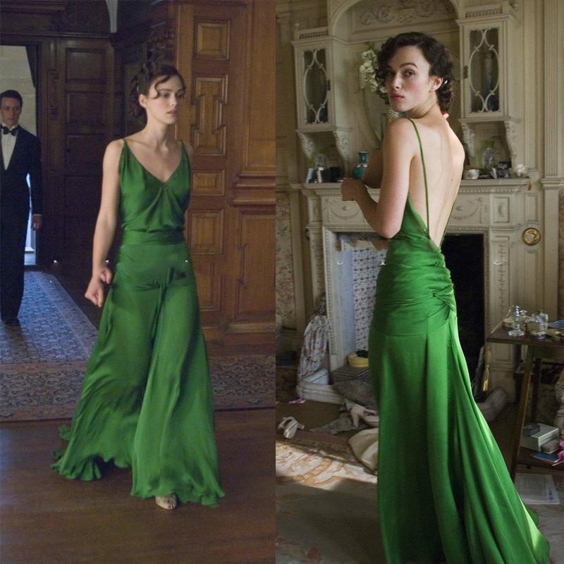

Lovely Green Evening Dresses on Keira Knightley From the Movie Atonement Designed by Jacqueline Durran Long Celebrity prom dress, Gray