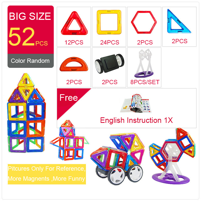 52 PCs Big Triangle Square Brick Designer Light Brick Building Blocks Magnetic Toys-image-429578416