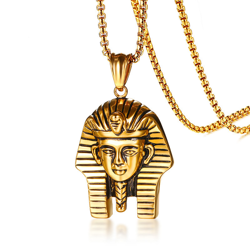 

Egyptian Pharaoh Pendant for Men Necklace Gold Color 24" Box Chain Stainless Steel Necklaces Male Jewelry Ancient Mystical Religious Jewelry